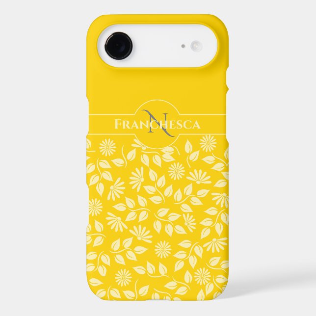 Chic Monogram Custom Name Leaves Daisies Yellow (Back)