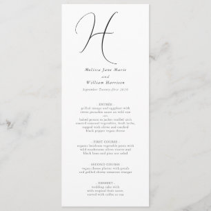 Chic Monogram Elegant Classic Black White Wedding Menu
