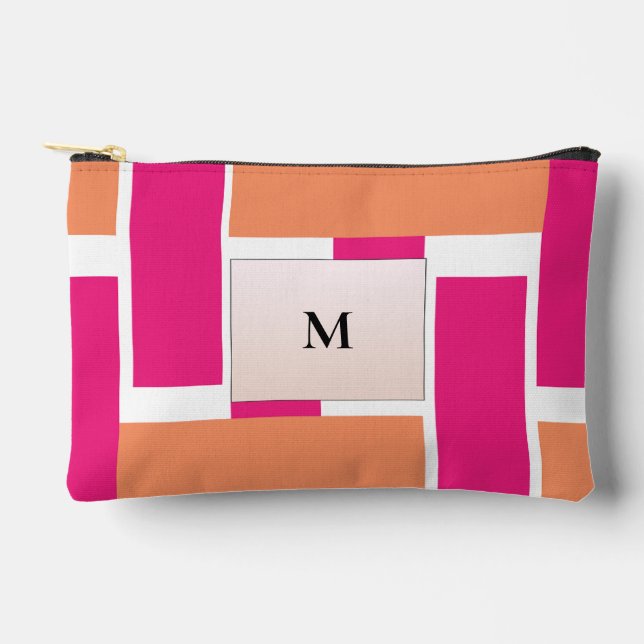 Chic Monogram Feminine Stripe Pattern Accessory Pouch (Front)