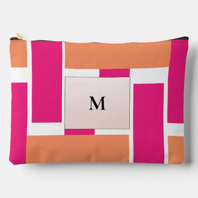 Chic Monogram Feminine Stripe Pattern Accessory Pouch (Front)