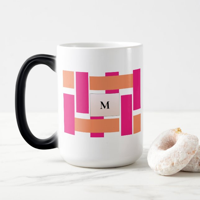 Chic Monogram Feminine Stripe Pattern Magic Mug (With Donut)
