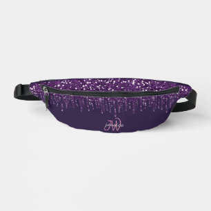 Chic Monogram Girly Hot Purple Glitter Drips  Bum Bags