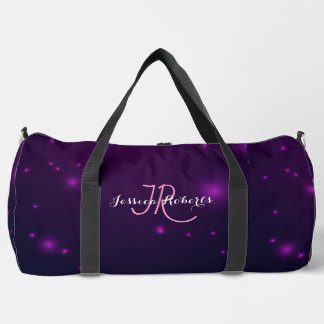 Chic Monogram Girly Hot Purple Glitter Drips Duffle Bag