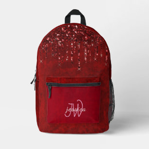 Chic Monogram Girly Hot Red Glitter Drips  Printed Backpack