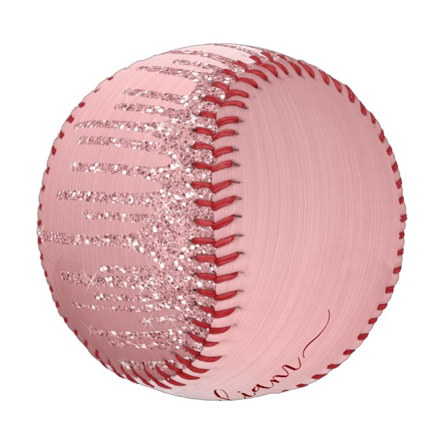 Chic Monogram Girly Rose Gold Glitter Drips Baseball (Angled)