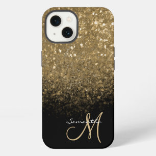 Chic Monogram Gold Glitter & Black  iPhone 13 Case