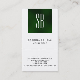 Chic Monogram Green White Cute Business Card