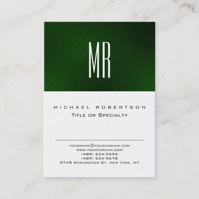 Chic Monogram Green White Cute Business Card (Front)