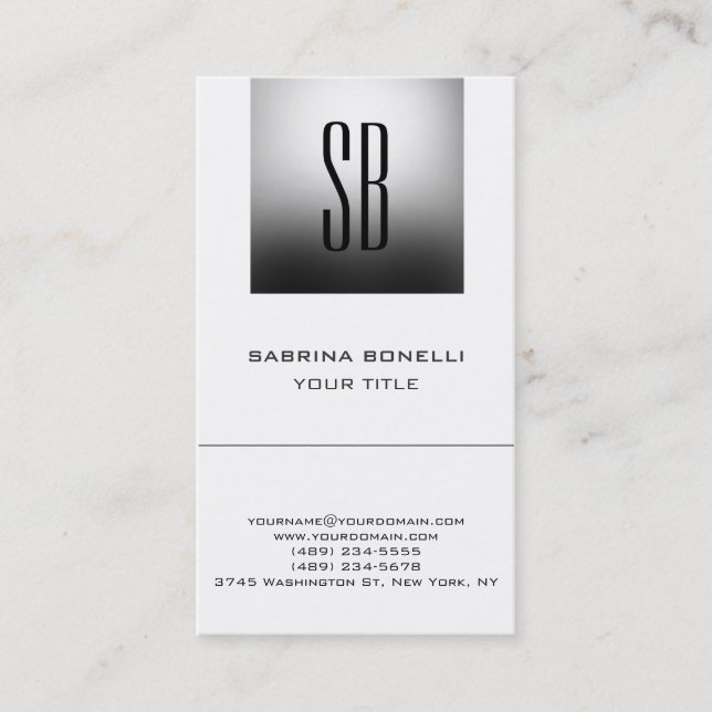 Chic Monogram Grey White Cute Business Card (Front)