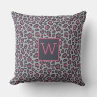 Chic Monogram Hot Pink Grey Leopard Print Pattern