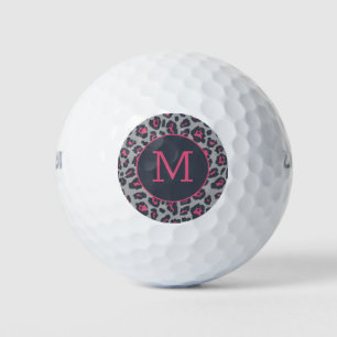 Chic Monogram Hot Pink Grey Leopard Print Pattern Golf Balls