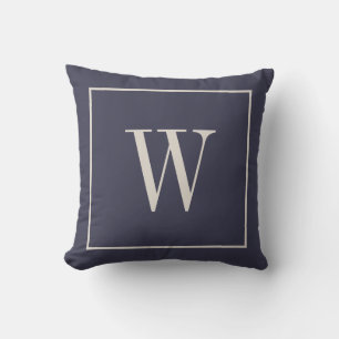 Chic Monogram Inital Dark Midnight Blue & Ivory Cushion