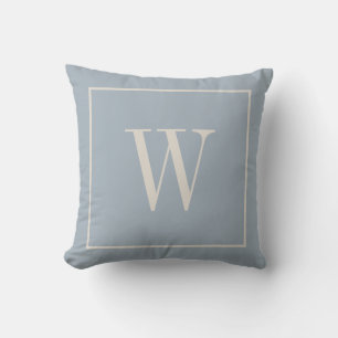 Chic Monogram Inital Soft Farmhouse Blue & Ivory Cushion