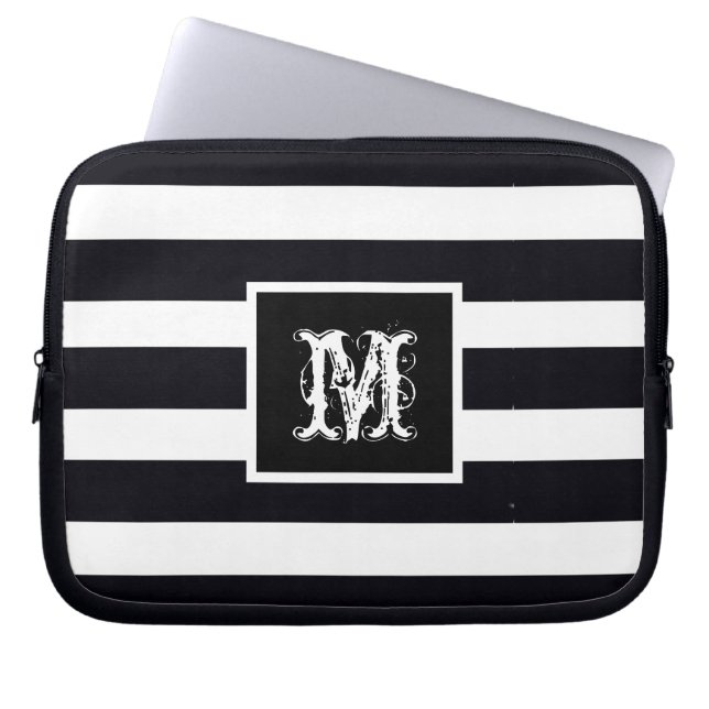  Chic Monogram Initial Classic Modern Cool B & W Laptop Sleeve (Front)