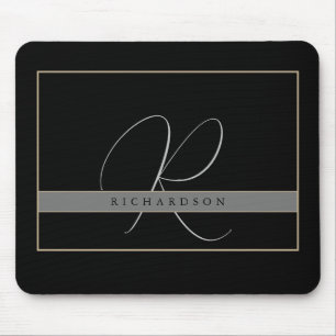 Chic Monogram Initial Name Charcoal Gray Black  Mouse Pad