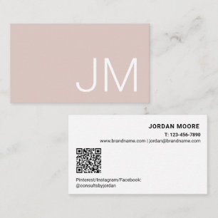 Chic Monogram Initials Professional Pink QR Business Card
