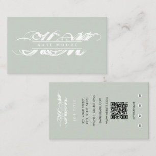 Chic Monogram Initials Professional Sage Green Business Card