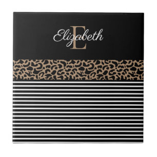 Chic Monogram Leopard Print Tile