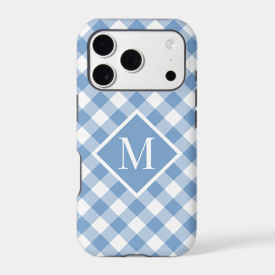 Chic Monogram Light Blue White Gingham Check