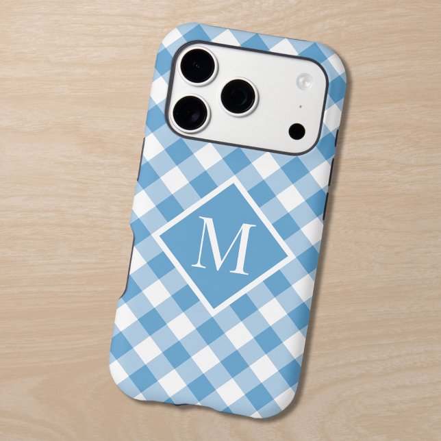 Chic Monogram Light Blue White Gingham Check (Chic Monogram Light Blue White Gingham Check Case-Mate iPhone Case in situ)