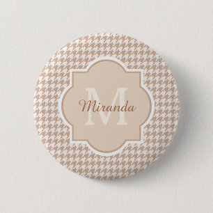 Chic Monogram Light Brown Houndstooth With Name 6 Cm Round Badge