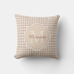 Chic Monogram Light Brown Houndstooth With Name Cushion