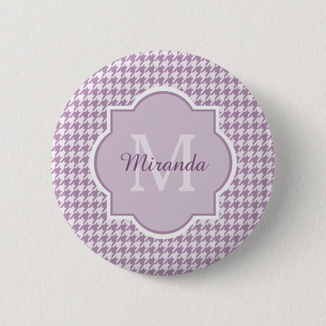 Chic Monogram Light Purple Houndstooth With Name 6 Cm Round Badge (Front)