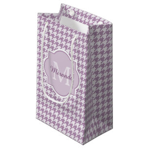 Chic Monogram Light Purple Houndstooth With Name Small Gift Bag
