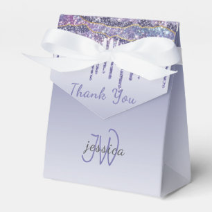 Chic Monogram Marble Blue Glitter Drips  Favour Box