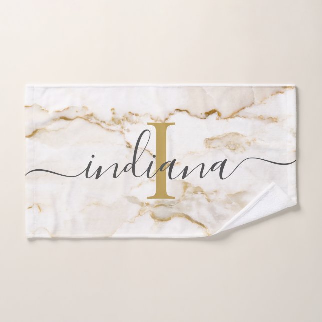 Chic Monogram Marble Look Custom Hand Towel (Hand Towel)