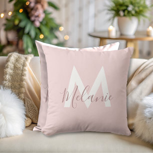 chic Monogram Minimalist modern blush pink Cushion