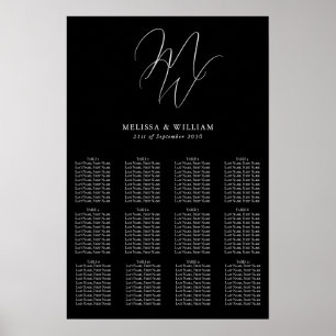 Chic Monogram Modern Black Wedding Seating Chart
