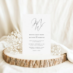 Chic Monogram Modern Black & White Wedding Invitation