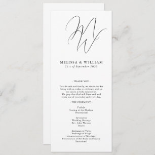 Chic Monogram Modern Initials White Wedding Programme