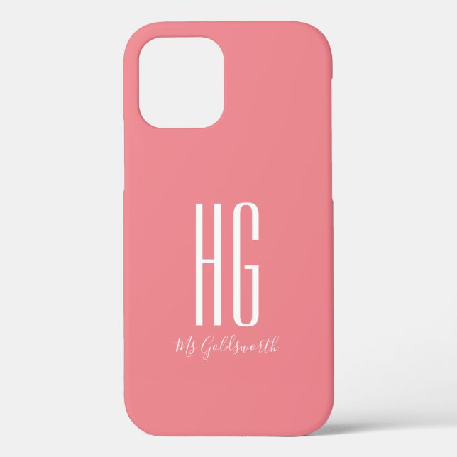 Chic Monogram Name Coral Pink Case-Mate iPhone Case (Back)