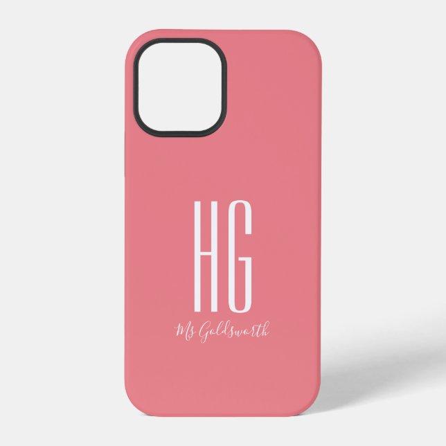 Chic Monogram Name Coral Pink iPhone Case (Back)