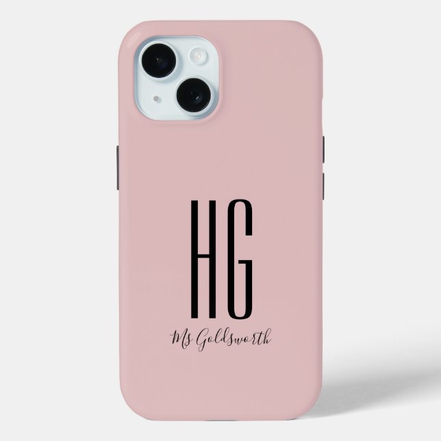 Chic Monogram Name Dusty Blush Pink Case-Mate iPhone Case (Back)