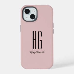 Chic Monogram Name Dusty Blush Pink iPhone 15 Case