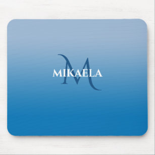 Chic Monogram Name on Sky Blue Gradient Mouse Pad