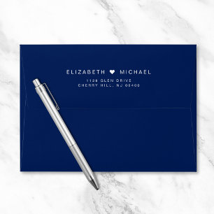 Chic Monogram Navy Blue Wedding Return Address Envelope