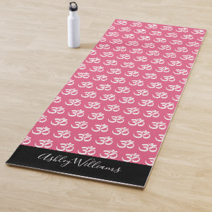 Chic Monogram Om Symbol Pattern Pink Black Yoga Mat