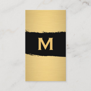 Chic Monogram on Black/Gold Brushed Business Card