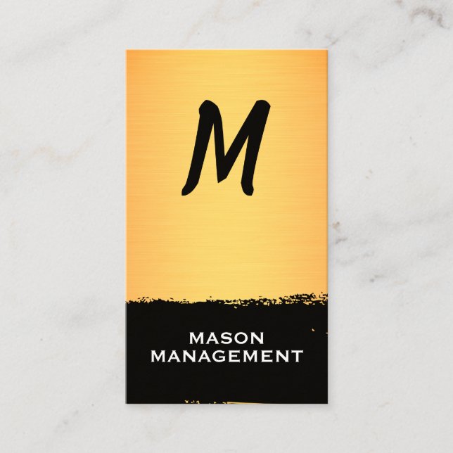 Chic Monogram on Black/Silver Brushed Business Card (Front)