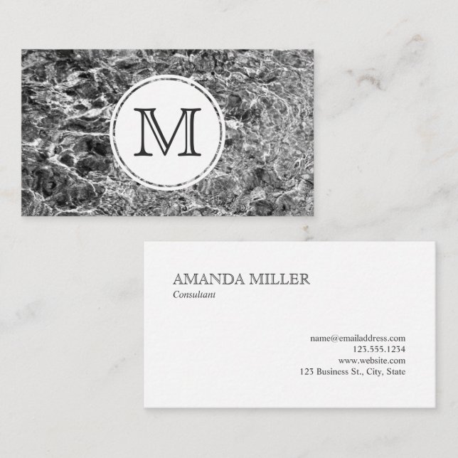 Chic Monogram on Faux Marble Abstract Photo Business Card (Front/Back)