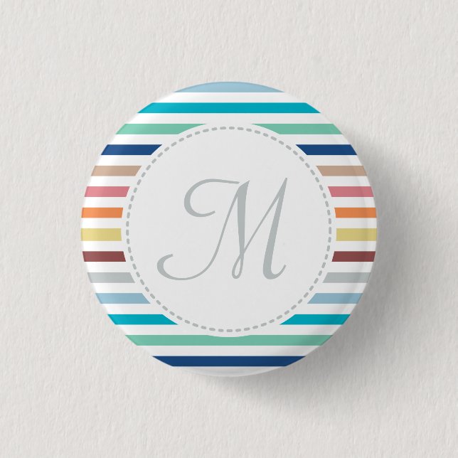 Chic Monogram Pastel Rainbow Horizontal Stripes 3 Cm Round Badge (Front)