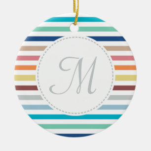 Chic Monogram Pastel Rainbow Horizontal Stripes Ceramic Tree Decoration