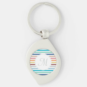 Chic Monogram Pastel Rainbow Horizontal Stripes Key Ring