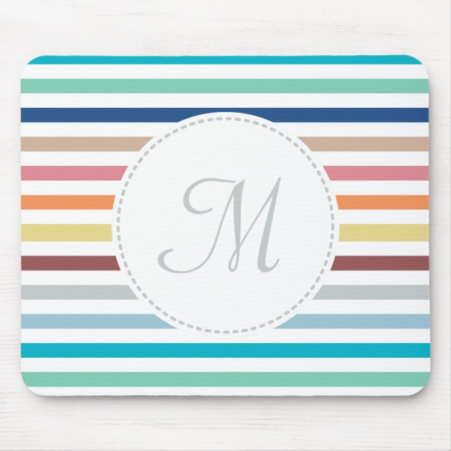 Chic Monogram Pastel Rainbow Horizontal Stripes Mouse Pad (Front)