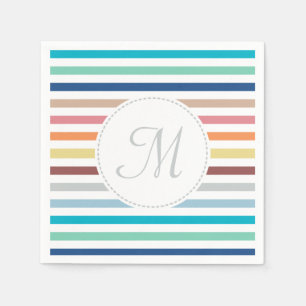 Chic Monogram Pastel Rainbow Horizontal Stripes Napkin