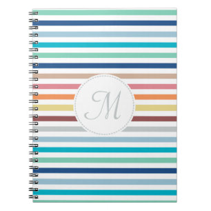 Chic Monogram Pastel Rainbow Horizontal Stripes Spiral Notebook